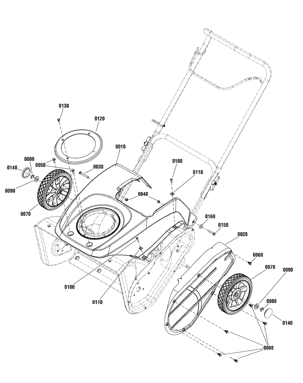 Wheel And Body Covering Group Diagram and Parts List for 1696161-00-822S 2012 Briggs and Stratton Snow Blower